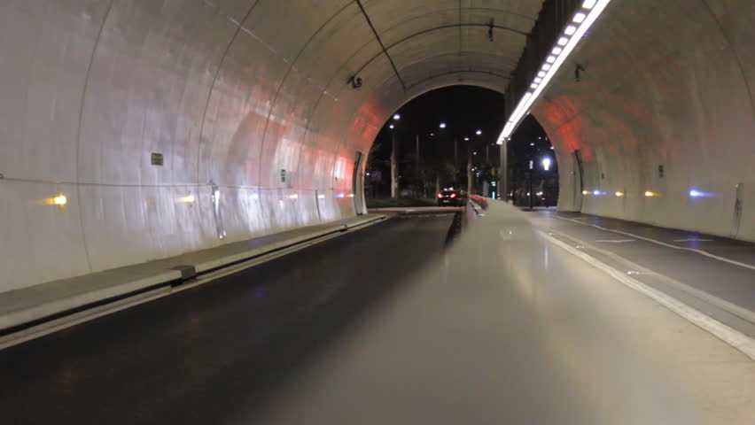 large pedestrian and bus tunnel in Lyon. empty tunnel with cars in the far end Royalty-Free Stock Footage #1015759699