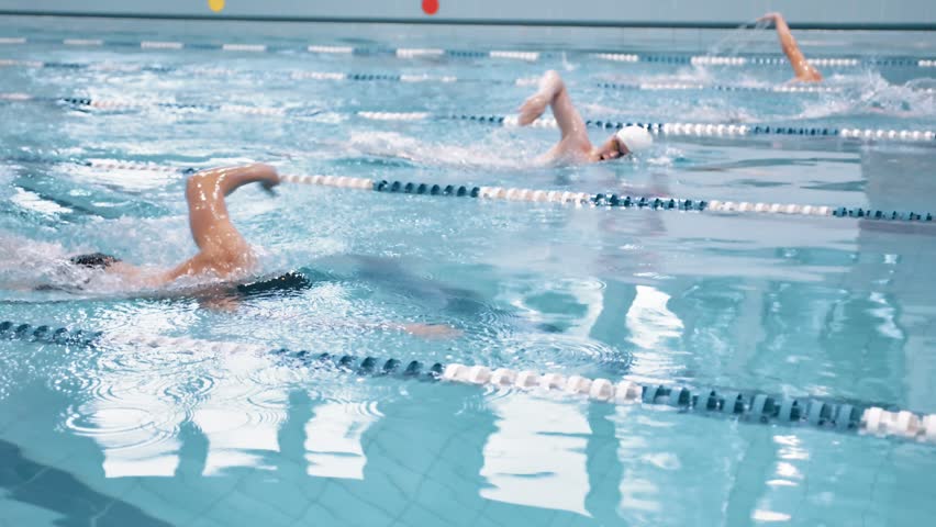 Slow motion swimmer competition or training at swimming pool Royalty-Free Stock Footage #1015779919