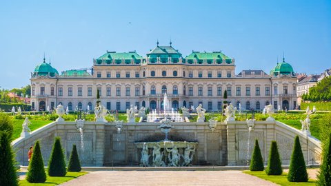 Vienna Belvedere Palace. Time lapse. Zoom effect