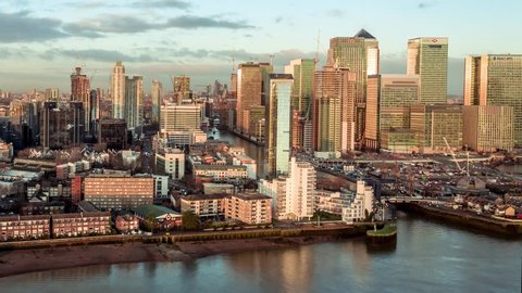 Aerial View of Canary Wharf, Financial District, London, United Kingdom