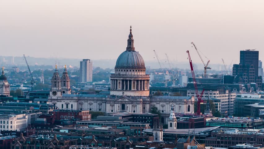 Aerial View Shot of St. Paul's Cathedral London United Kingdom helicopter drone capital city Center  Royalty-Free Stock Footage #1015781641