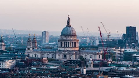 Aerial View Shot of St. Paul's Cathedral London United Kingdom helicopter drone capital city Center 