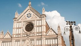 Basilica of the Holy Cross (Basilica di Santa Croce) in Florence, Italy. Time-lapse with zoom effect. 4K UHD Video 