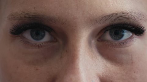 Eyelash extension on the female eye.