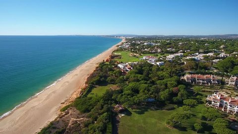 Aerial. Video shot of a drone over the beaches Vale de Lobo, Algarve.