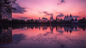 4k time lapse of kremlin in izmaylova beautiful sunset and reflection