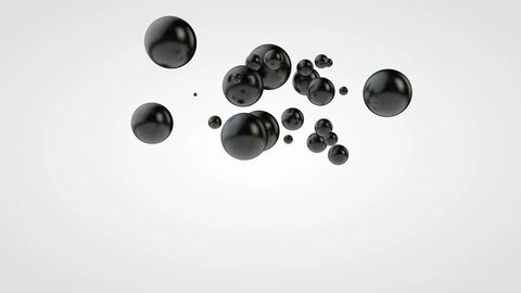3D animation of falling of many black balls.