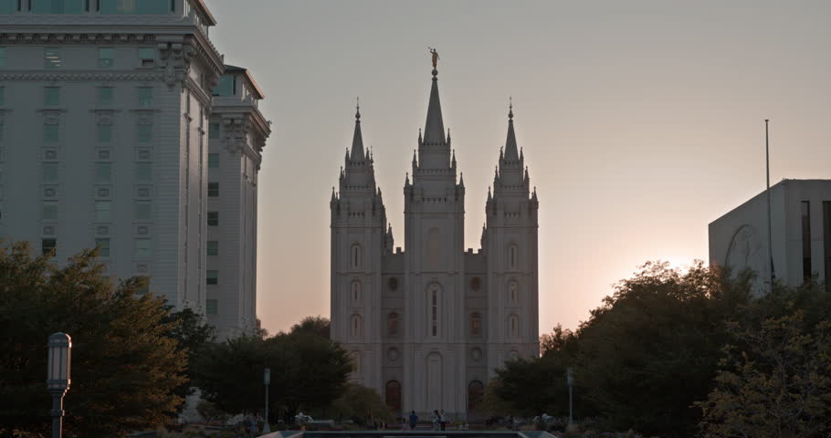 Sunset in the city buildings in salt lake city utah image free stock