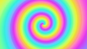 Colorful rainbow swirl of soft vibrant color rotating in a spinning spiral twist with a seamless repeating loop.  Multicolor CGI high definition motion background video clip