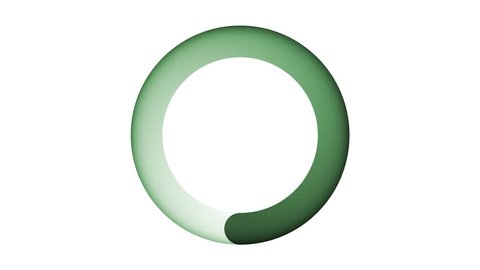 Spinning fading gradient circle or loading wheel in a green color rotating with a seamless loop in a CGI high definition backdrop white background motion video clip