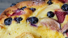 Close up view of mix fruit pastry cake.
