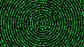 Green spiral zigzag waves spinning with a seamless loop rotation. High definition CGI black background backdrop motion graphics video clip