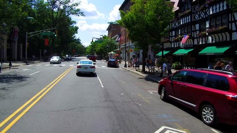 Princeton, NJ / United States - August 12, 2018.  This video show the street view scenery of downtown Princeton, New Jersey.