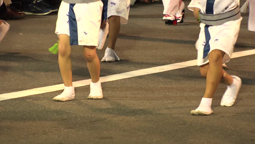 KOENJI, TOKYO, JAPAN - 26 AUGUST 2018 : Close-up shot of performer`s foot at AWA ODORI FESTIVAL (AWA DANCE FESTIVAL) in KOENJI.
