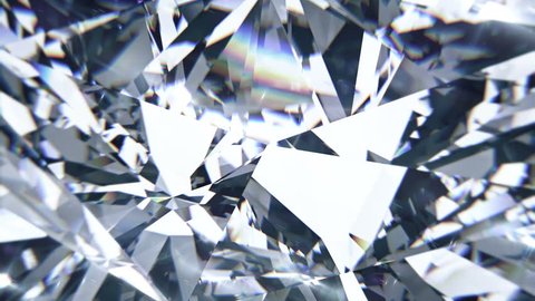 White diamond dispersion footage. Crystal clean gem. Round diamond cut animation with light rainbow on surface. Silver bright background video. 3D animation of shiny gem stone