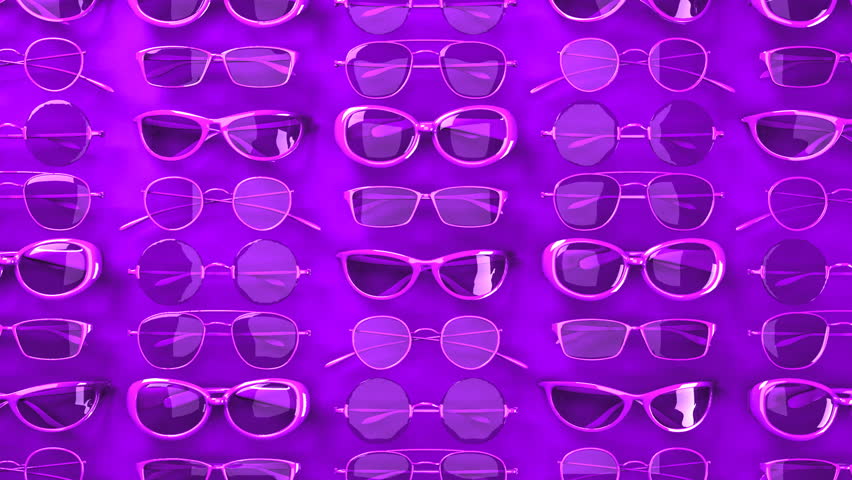 Many purple glasses.Loop able 3DCG render animation.