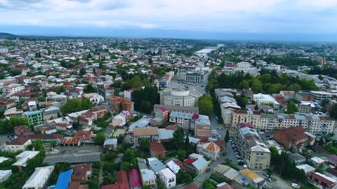 Top aerial view on the city centre of Kutaisi, Georgia