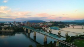 High Definition HD 4K Video Clip of Drone Aerial Flyover of Downtown Chattanooga Tennessee TN