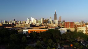 Chicago, IL / United States - August 28, 2018.  This video reveals gorgeous skyline views of downtown Chicago.  