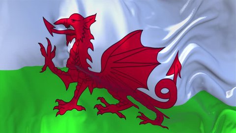 298. Wales Flag Waving in Wind Slow Motion Animation . 4K Realistic Fabric Texture Flag Smooth Blowing on a windy day Continuous Seamless Loop Background.