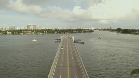Aerial footage Broad Causeway draw bridge Miami Beach
