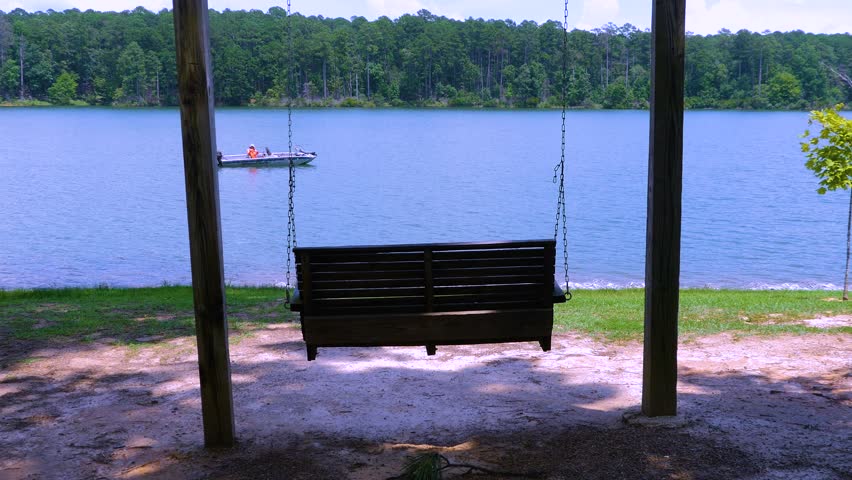Swing looking over lake.