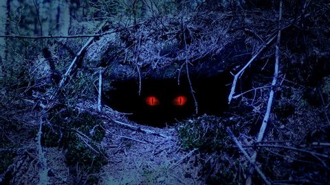 Cartoon eyes hidden in a forestry hole
Animation of wild eyes in the dark forest hide.