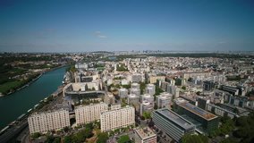 

Aerial video of Paris France in Boulogne Billancourt district on a beautiful clear sunny day.