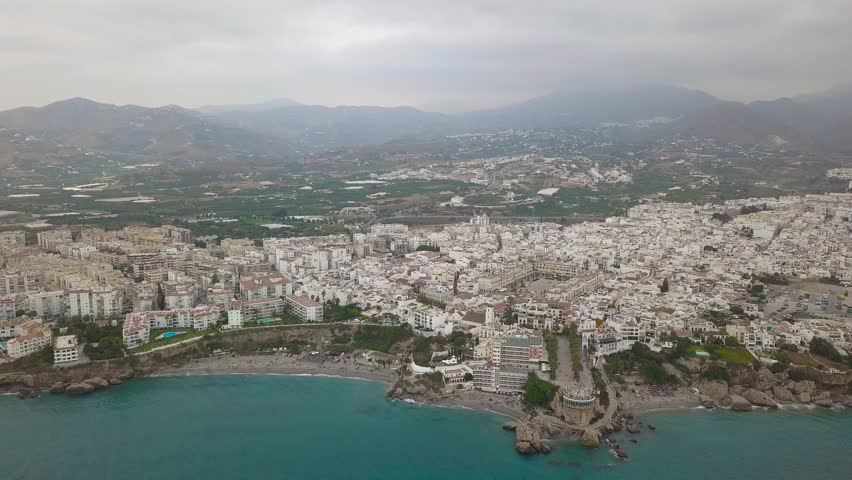 Aerial view of beautiful Nerja Balcon de Europa Costa del Sol Malaga Spain