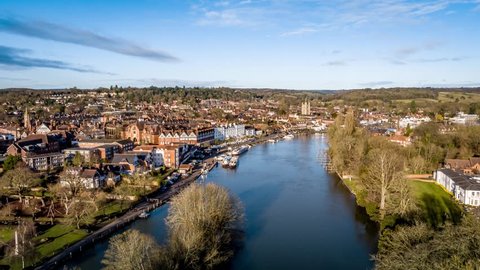 Aerial view of Henley and Thames River, home of Royal Regatta, United Kingdom