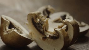 Close up zoom in of sliced mushrooms / Cedar Hills, Utah, United States