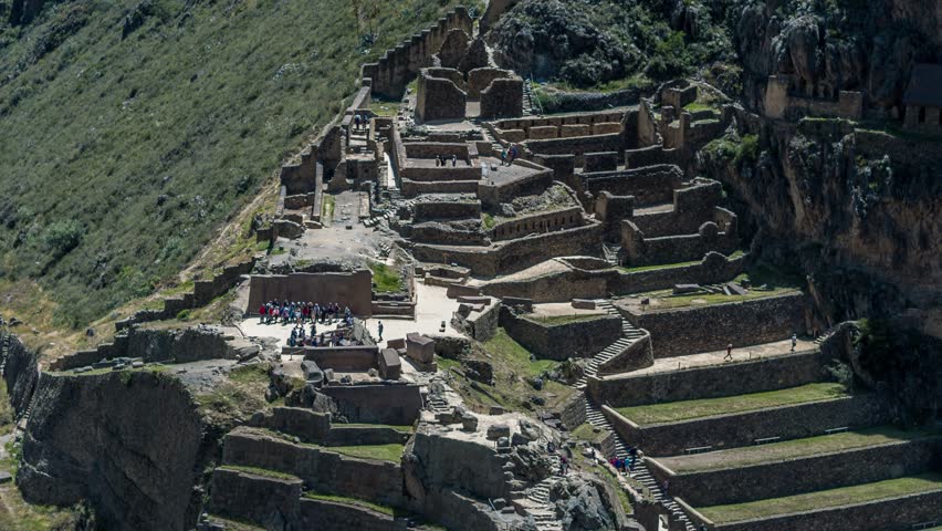 Aerial View of Temple of the Sun, Ollantaytambo Sanctuary, Ancient Incan City, Inka Watana, Ollaytantambo, Peru