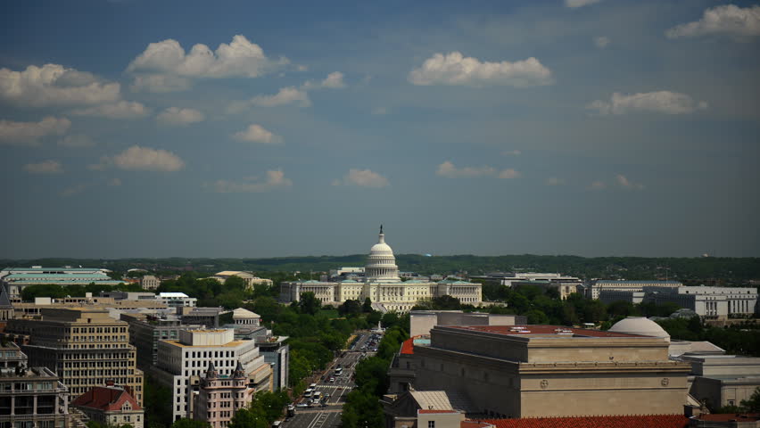 Time Lapse Aerial of Washington DC Us Capitol Car Traffic on Pennsylvania Avenue