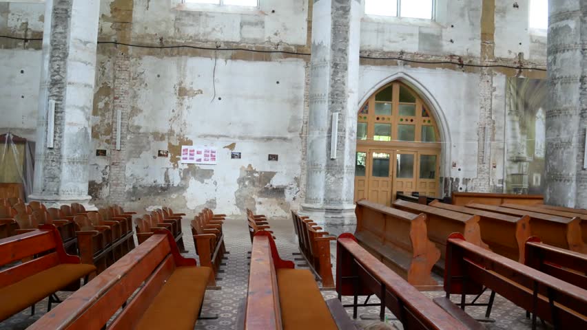 Aerial of Catholic Church Chapel Ruins.