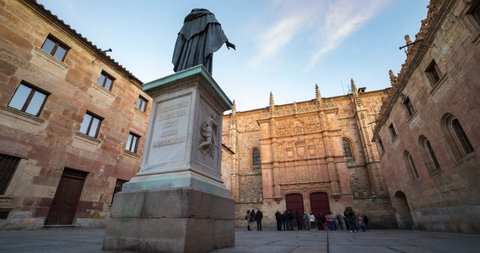 Timelapse University Of Salamanca and Fray Luis de Leon Statue