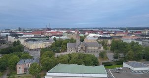 4K summer morning aerial video of Helsinki city center,  in the capital of Finland Suomi, northern Europe