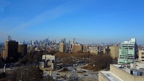 This video shows a distant view of the downtown Brooklyn skyline. 
