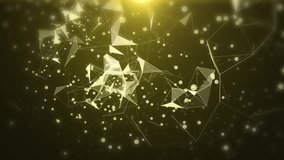 Plexus of abstract gold geometrical lines with moving triangles and dots animations.