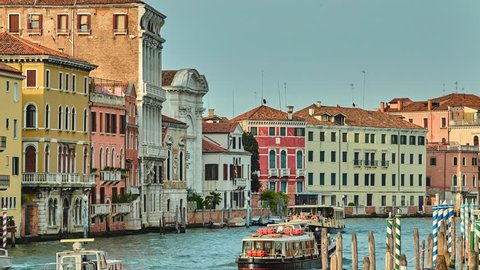 VENICE, ITALY - APRIL 23 2018: San Geremia is church in sestiere of Cannaregio. Church faces Grand Canal, between Palazzo Labia and Palazzo Flangini. It seat of cult of Saint Lucy of Syracuse.