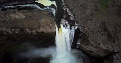 Aerial View of Palouse Falls with Tourists