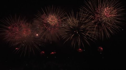 Beautiful colorful fireworks display for celebration on the black background, New year holiday concept stock footage video
