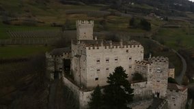 Aerial drone footage view of medieval Castel Coira in Sluderno Bolzano Italy // no video editing
