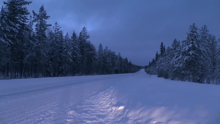snow road and forest in Finland