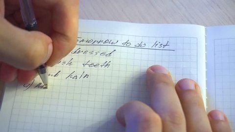 The guy writes himself a to do list of things to do in the morning