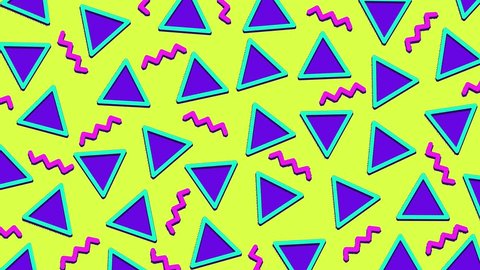 Retro abstract 80's 90's design pattern background. Memphis style with geometrical shapes of different vintage colors. Seamless 4k pop art design.