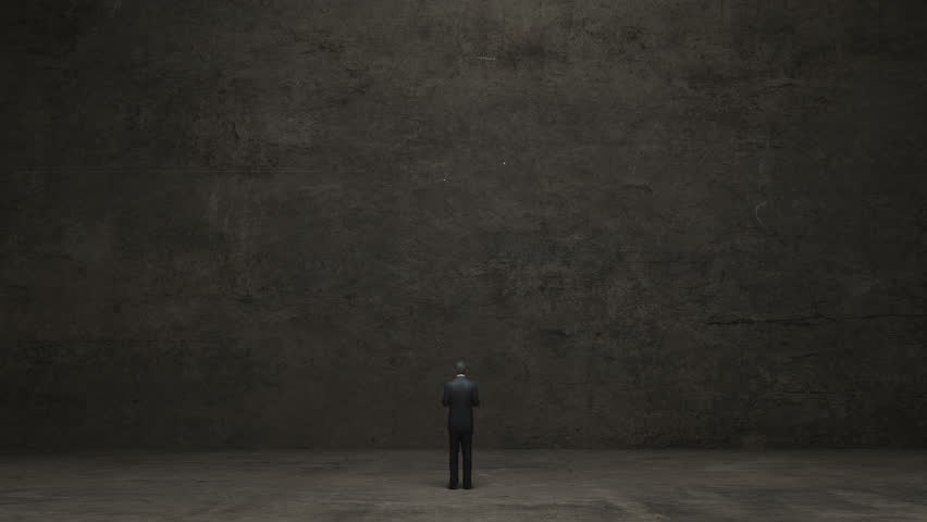 businessman Standing in front of a exclamation sign with various diagram charts. 4k animation.