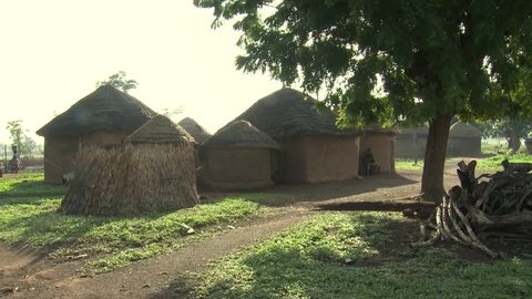 African village of huts and earth house.