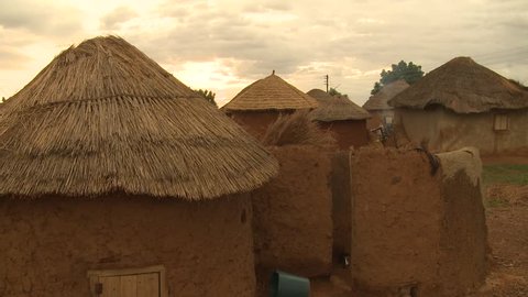 African village of huts and earth houses.