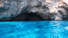 Underwater video from amazing tropical paradise exotic caves in Blue Lagoon with deep blue ocean clear waters