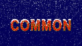 New Year text text COMMON. Snow falls. Christmas mood, looped video. Alpha channel Premultiplied - Matted with deep blue RGB(04:00:5B)